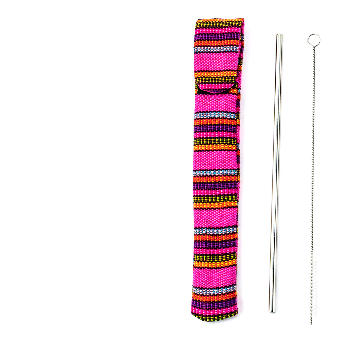 Reusable Sustainable Straw Kit with Straw and Cleaner - Guatemala-Accessories-Lumily-Pink-Lumily MZ Fair Trade Nena & Co Hiptipico Novica Lucia's World emporium