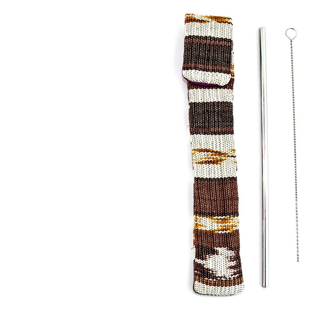 Reusable Sustainable Straw Kit with Straw and Cleaner - Guatemala-Accessories-Laura y Francisco (GU)-Tan-Lumily MZ Fair Trade Nena & Co Hiptipico Novica Lucia's World emporium