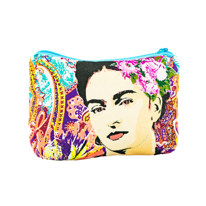 Frida Kahlo Printed Coin Purse - Thailand-Bags-Lumily-Blue-Lumily MZ Fair Trade Nena & Co Hiptipico Novica Lucia's World emporium
