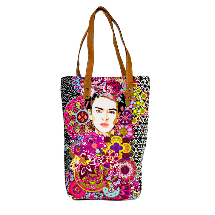 Frida Kahlo Printed Tote Bag with Zipper - Thailand-Bags-Lumily-Black-Lumily MZ Fair Trade Nena & Co Hiptipico Novica Lucia's World emporium