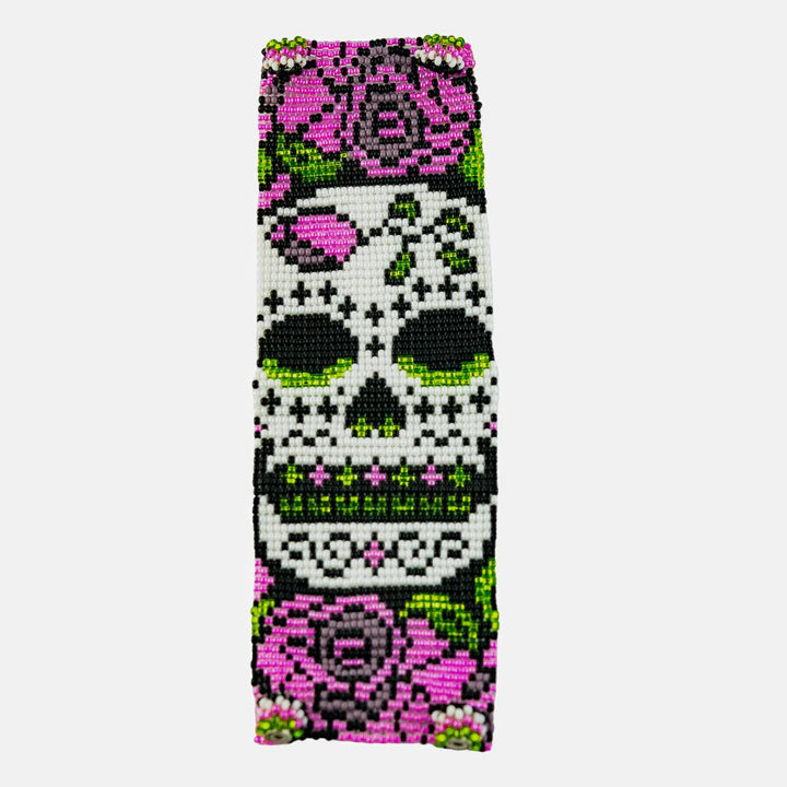 Sugar Skull | Catrina Seed Bead Magnetic Closure Bracelet - Guatemala-Lumily-Pink-Lumily MZ Fair Trade Nena & Co Hiptipico Novica Lucia's World emporium