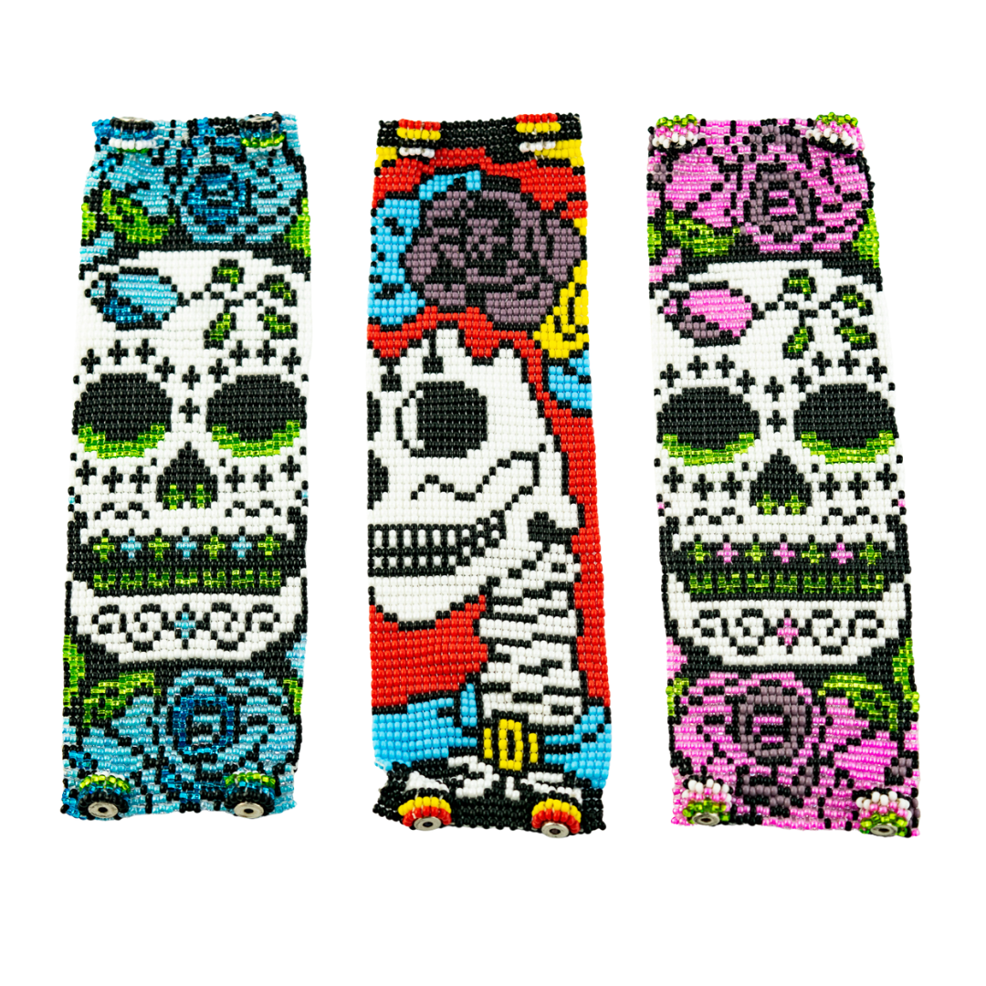 Sugar Skull | Catrina Seed Bead Magnetic Closure Bracelet - Guatemala-Lumily-Lumily MZ Fair Trade Nena & Co Hiptipico Novica Lucia's World emporium