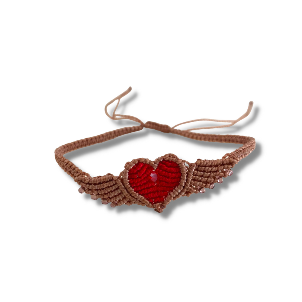 Macrame Woven Heart Wings Pull String Bracelet - Mexico-Bracelets-Lumily-Lumily MZ Fair Trade Nena & Co Hiptipico Novica Lucia's World emporium