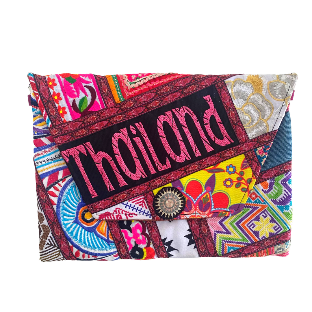 Patchwork Embroidered Clutch / iPad Bag - Thailand-Bags-Ae (Thailand)-Fuchsia-Lumily MZ Fair Trade Nena & Co Hiptipico Novica Lucia's World emporium