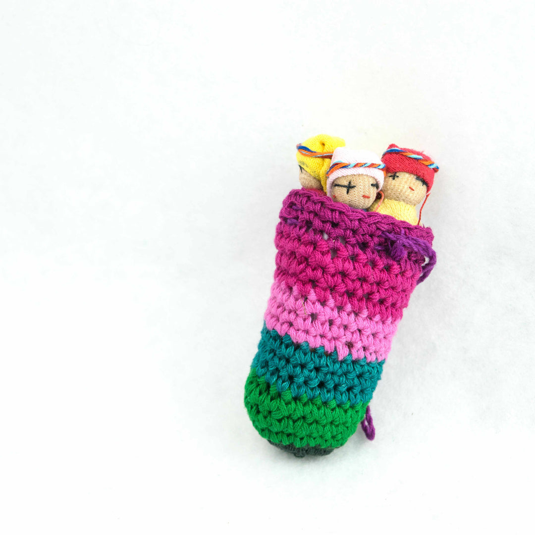Worry Doll Crochet Pouch with Four Dolls - Guatemala-Accessories-Lumily-Single-Lumily MZ Fair Trade Nena & Co Hiptipico Novica Lucia's World emporium