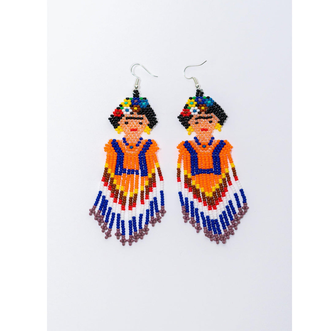 Frida Kahlo Seed Bead Dangly Earrings - Guatemala-Jewelry-David (GU)-Lumily MZ Fair Trade Nena & Co Hiptipico Novica Lucia's World emporium