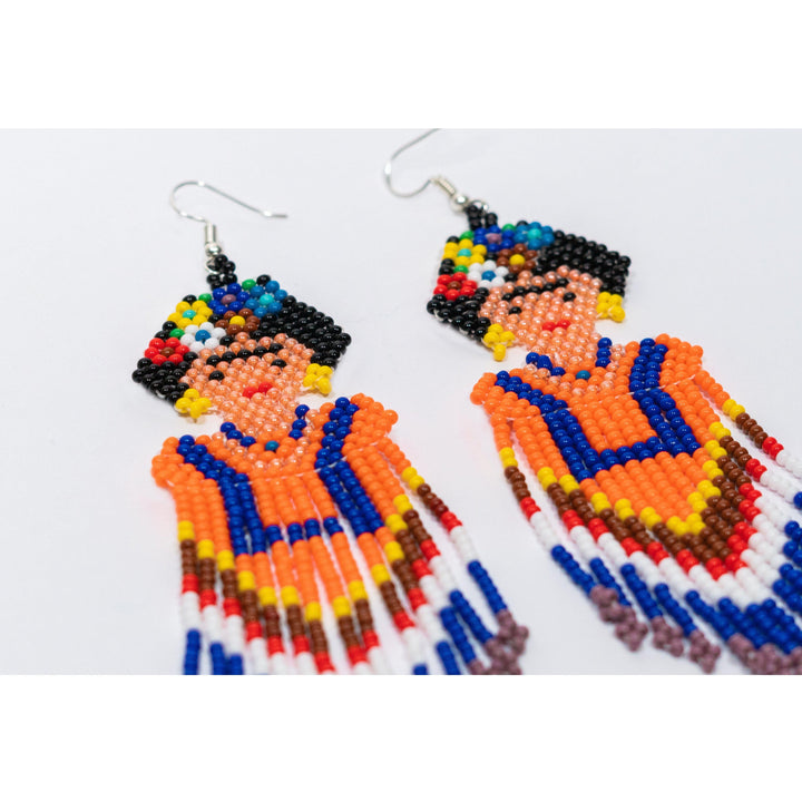 Frida Kahlo Seed Bead Dangly Earrings-Jewelry-Lumily-Lumily MZ Fair Trade Nena & Co Hiptipico Novica Lucia's World emporium
