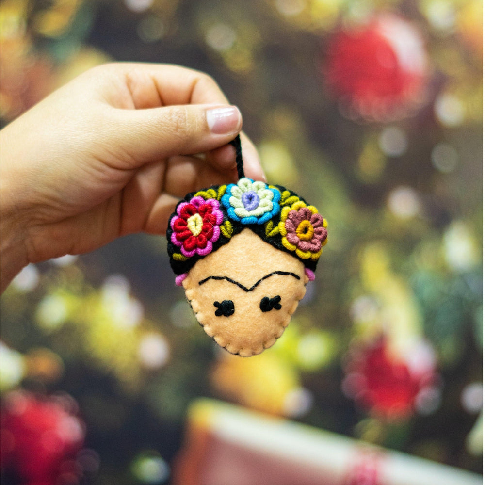 Frida Kahlo Felted Embroidered Ornament - Mexico-Decor-Lumily-Lumily MZ Fair Trade Nena & Co Hiptipico Novica Lucia's World emporium