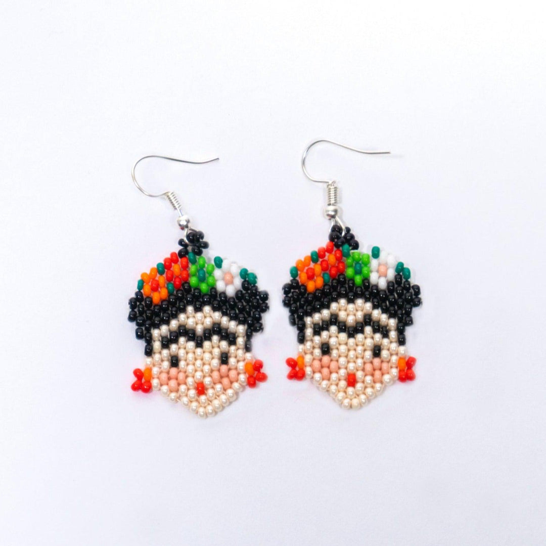 Frida Kahlo Seed Bead Earrings - Guatemala-Jewelry-Lumily-Lumily MZ Fair Trade Nena & Co Hiptipico Novica Lucia's World emporium
