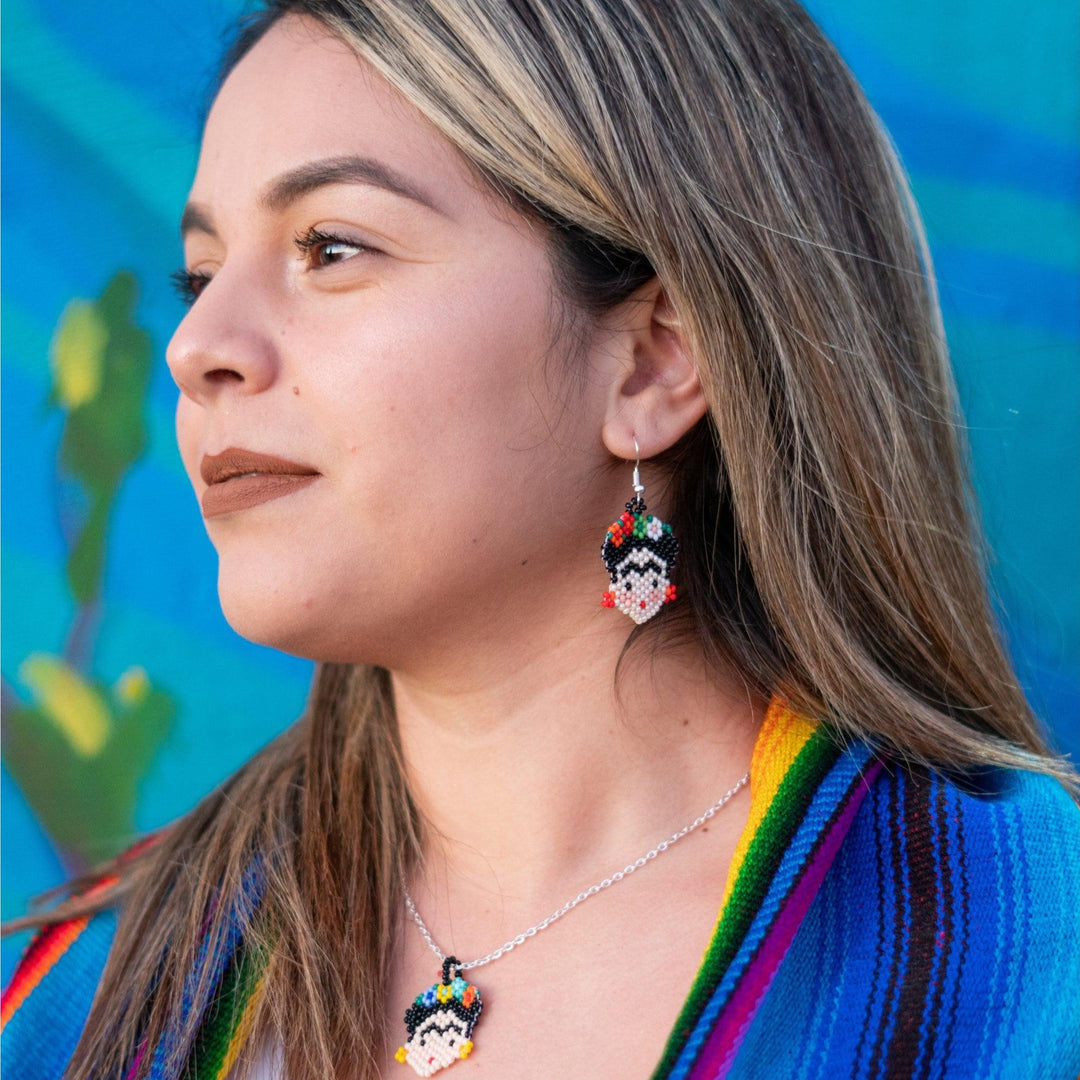 Frida Kahlo Seed Bead Earrings - Guatemala-Jewelry-David (GU)-Lumily MZ Fair Trade Nena & Co Hiptipico Novica Lucia's World emporium