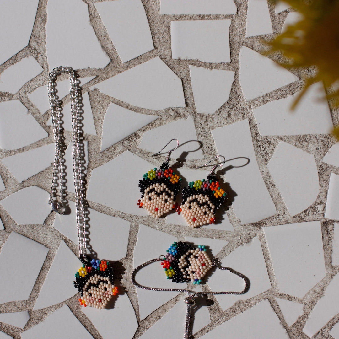 Frida Kahlo Seed Bead Earrings - Guatemala-Jewelry-Lumily-Lumily MZ Fair Trade Nena & Co Hiptipico Novica Lucia's World emporium