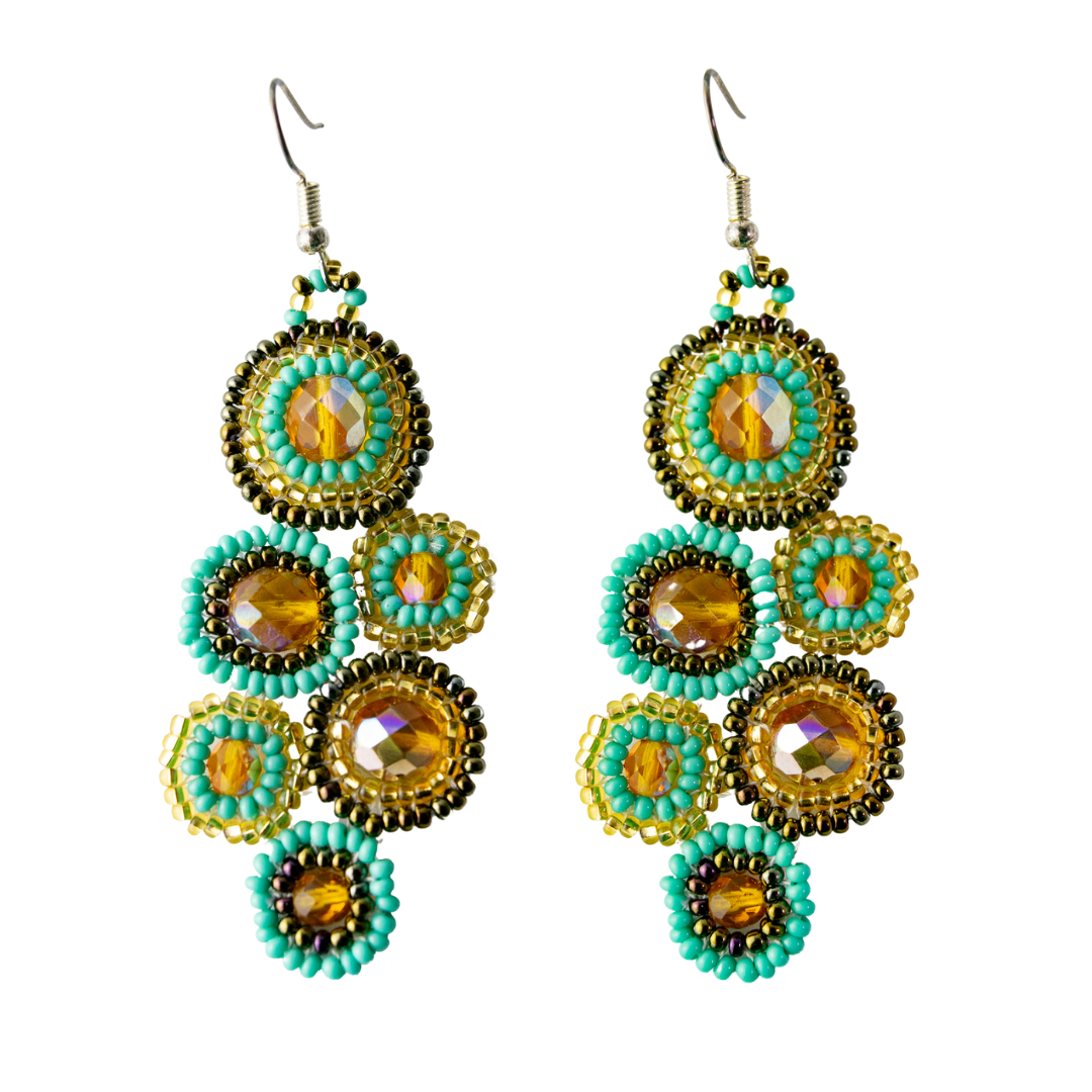 Bola Seed Bead Earrings - Guatemala-Jewelry-Lumily-Turquoise & Gold-Lumily MZ Fair Trade Nena & Co Hiptipico Novica Lucia's World emporium