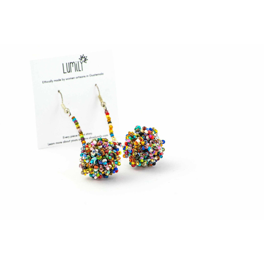 Luna Seed Bead Dangly Ball Earrings - Guatemala-Jewelry-Lumily-Lumily MZ Fair Trade Nena & Co Hiptipico Novica Lucia's World emporium