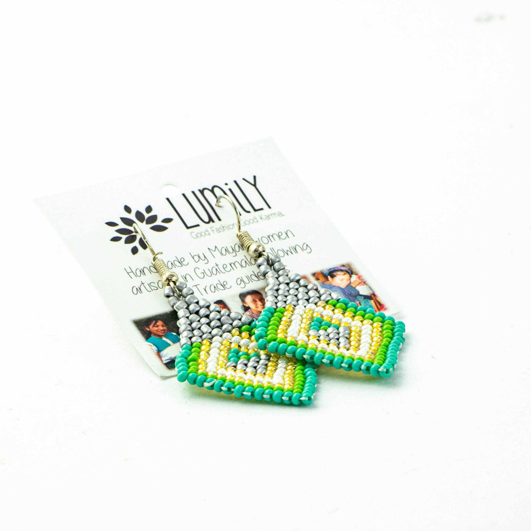 Lily Seed Bead Diamond Earrings - Guatemala-Jewelry-Lumily-Lumily MZ Fair Trade Nena & Co Hiptipico Novica Lucia's World emporium