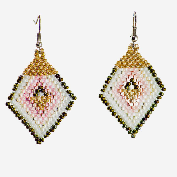 Lily Seed Bead Diamond Earrings - Guatemala-Jewelry-Lumily-Pink-Lumily MZ Fair Trade Nena & Co Hiptipico Novica Lucia's World emporium