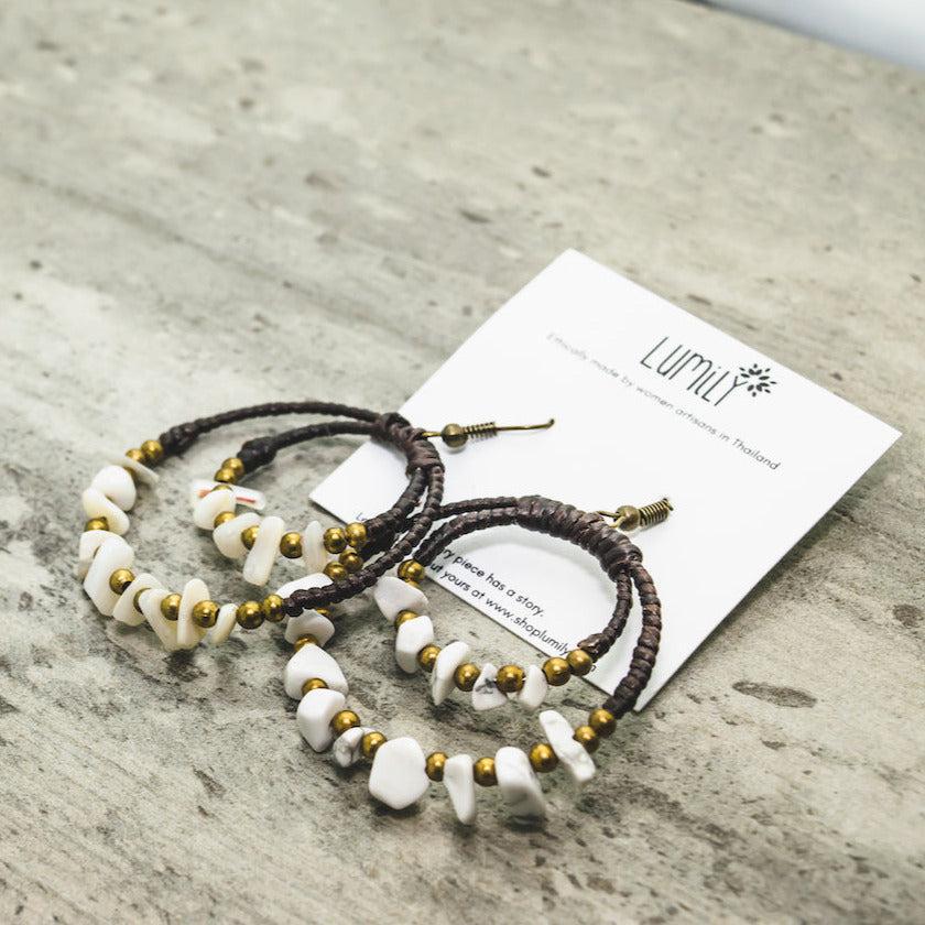 Double Hoop Pearl & Stone Earrings - Thailand-Jewelry-Lumily-Winter-Lumily MZ Fair Trade Nena & Co Hiptipico Novica Lucia's World emporium