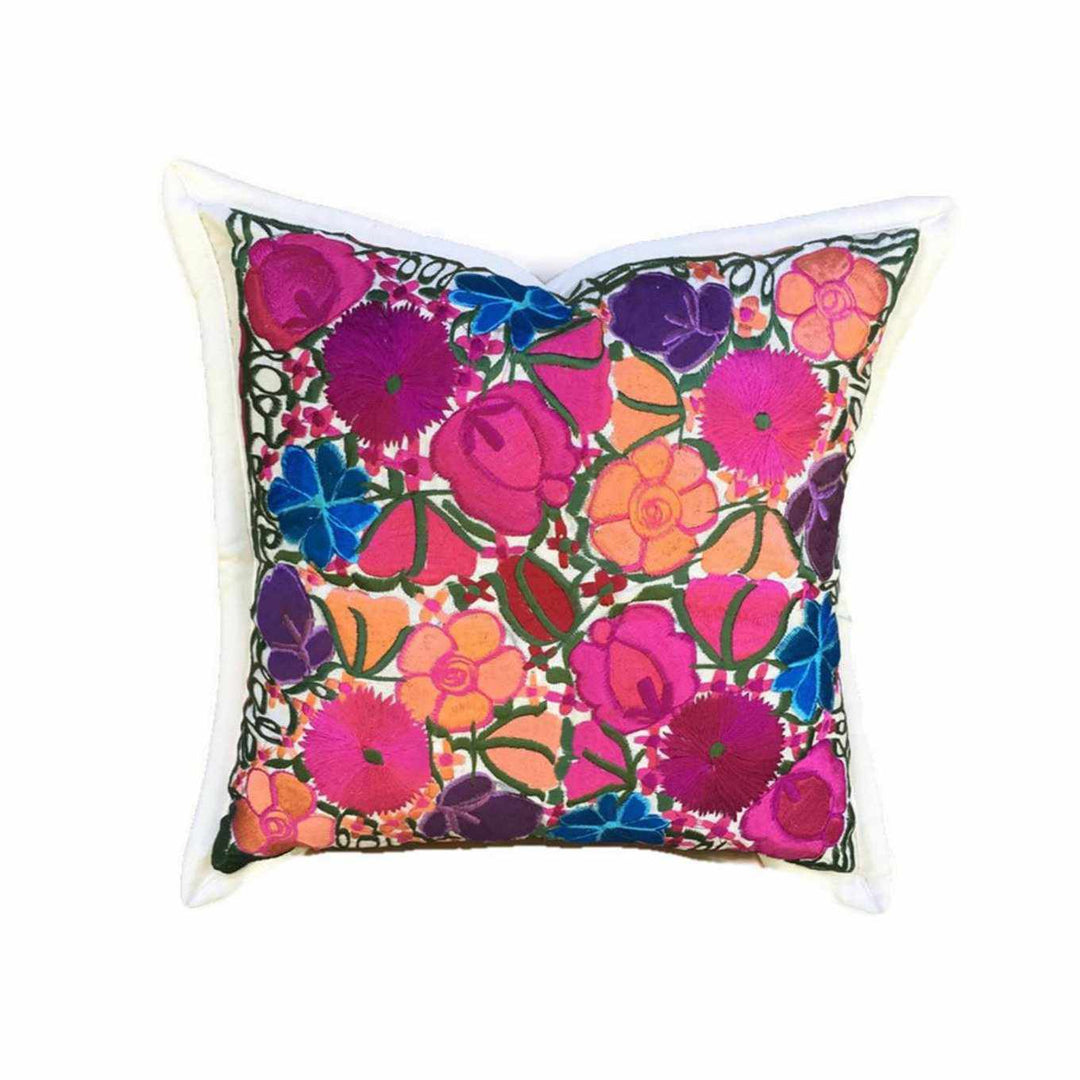 Flower Fields Embroidered Pillow Cover - Guatemala-Decor-Lumily-Lumily MZ Fair Trade Nena & Co Hiptipico Novica Lucia's World emporium