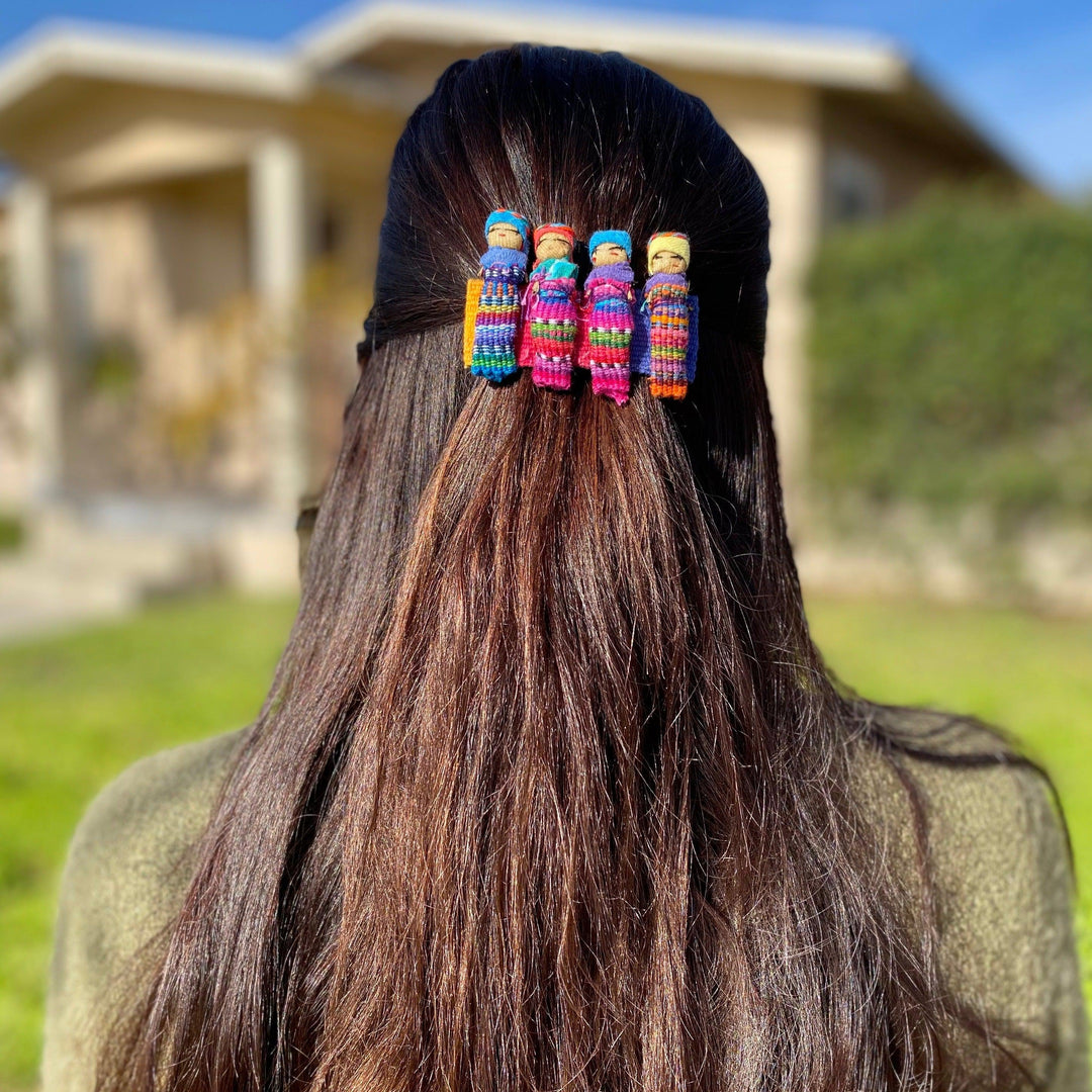 Handmade Worry Doll Hair Clip - Guatemala-Accessories-Laura & Francisco-Lumily MZ Fair Trade Nena & Co Hiptipico Novica Lucia's World emporium