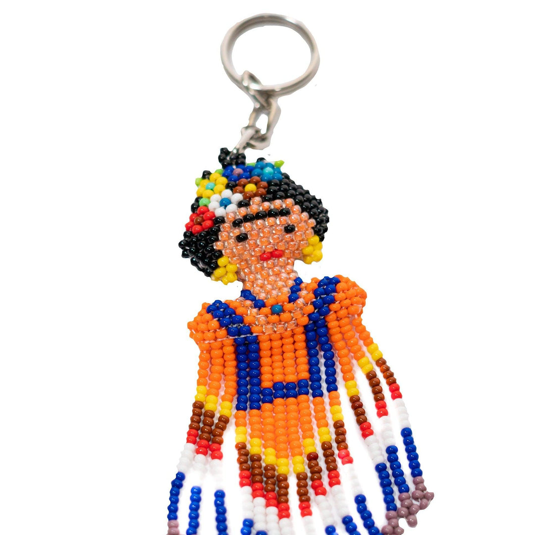 Frida Kahlo Seed Bead Keychain - Guatemala-Keychains-Lumily-Lumily MZ Fair Trade Nena & Co Hiptipico Novica Lucia's World emporium