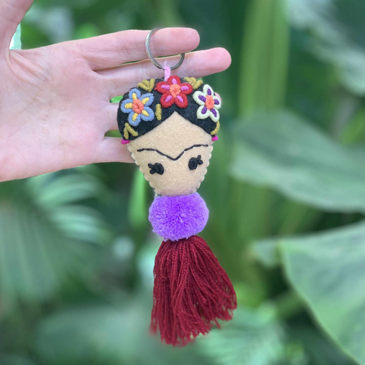 Frida Kahlo Embroidered Keychain / Zipper Pull - Mexico-Keychains-Rebeca y Francisco (Mexico)-Lumily MZ Fair Trade Nena & Co Hiptipico Novica Lucia's World emporium