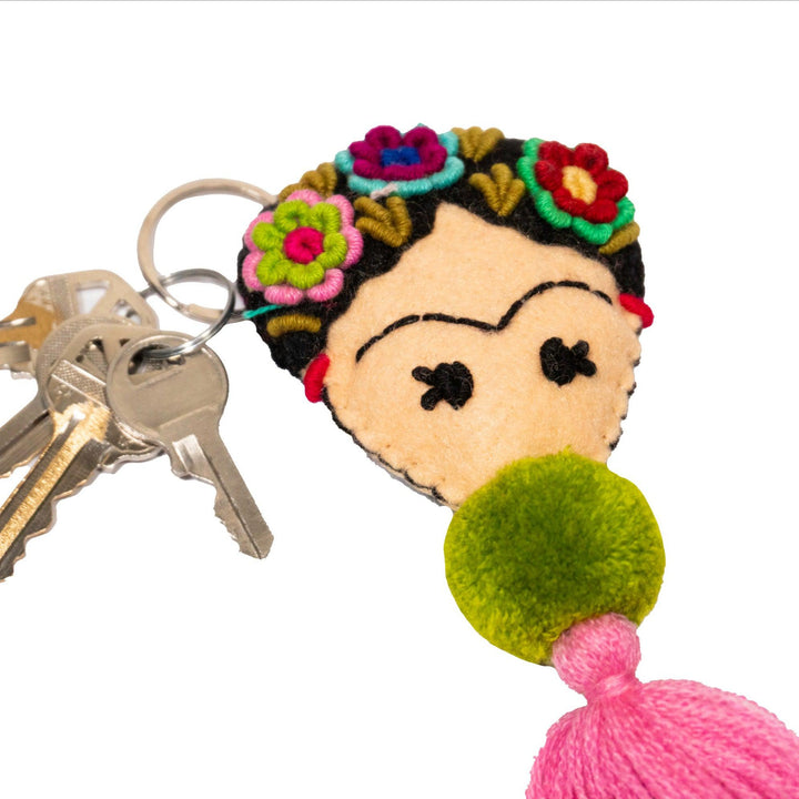 Frida Kahlo Embroidered Keychain / Zipper Pull - Mexico-Keychains-Rebeca y Francisco (Mexico)-Lumily MZ Fair Trade Nena & Co Hiptipico Novica Lucia's World emporium