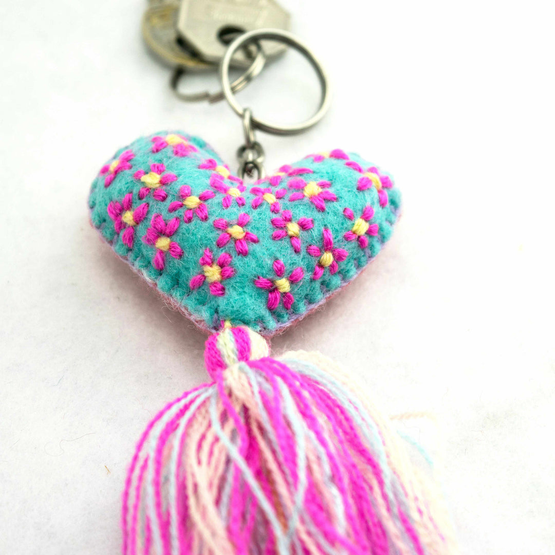 Embroidered Love Tassel Keychain - Mexico-Keychains-Lumily-Lumily MZ Fair Trade Nena & Co Hiptipico Novica Lucia's World emporium