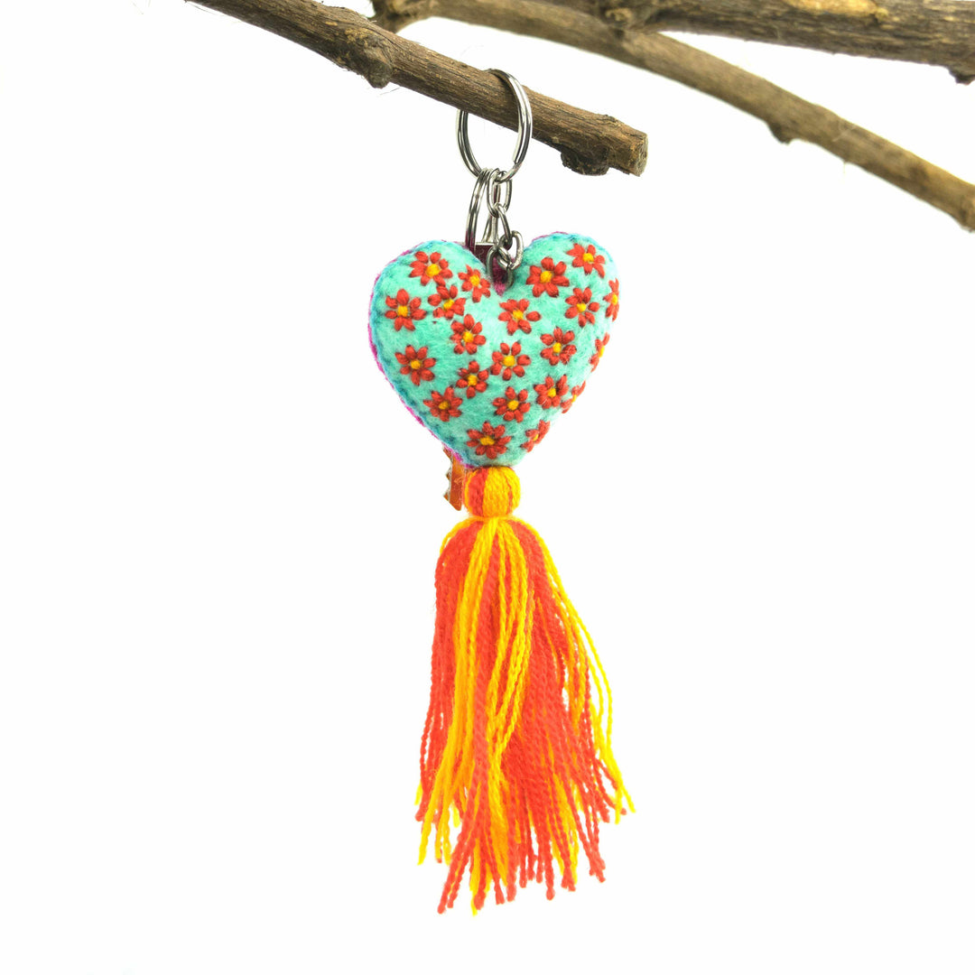 Embroidered Love Tassel Keychain - Mexico-Keychains-Lumily-Lumily MZ Fair Trade Nena & Co Hiptipico Novica Lucia's World emporium