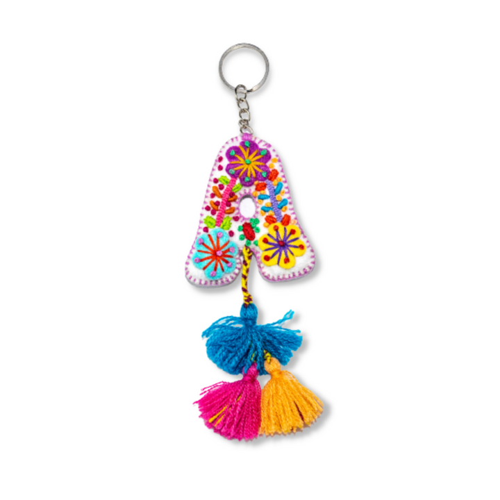 Alphabet Letter Embroidered Boho Keychain | Bag Charm - Mexico-Keychains-Lumily-Letter (A)-Lumily MZ Fair Trade Nena & Co Hiptipico Novica Lucia's World emporium