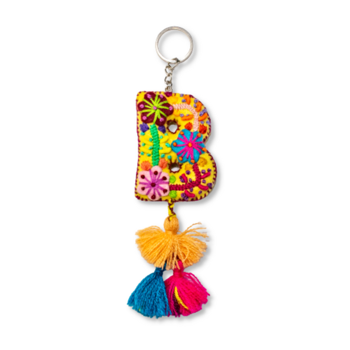 Alphabet Letter Embroidered Boho Keychain | Bag Charm - Mexico-Keychains-Lumily-Letter (B)-Lumily MZ Fair Trade Nena & Co Hiptipico Novica Lucia's World emporium