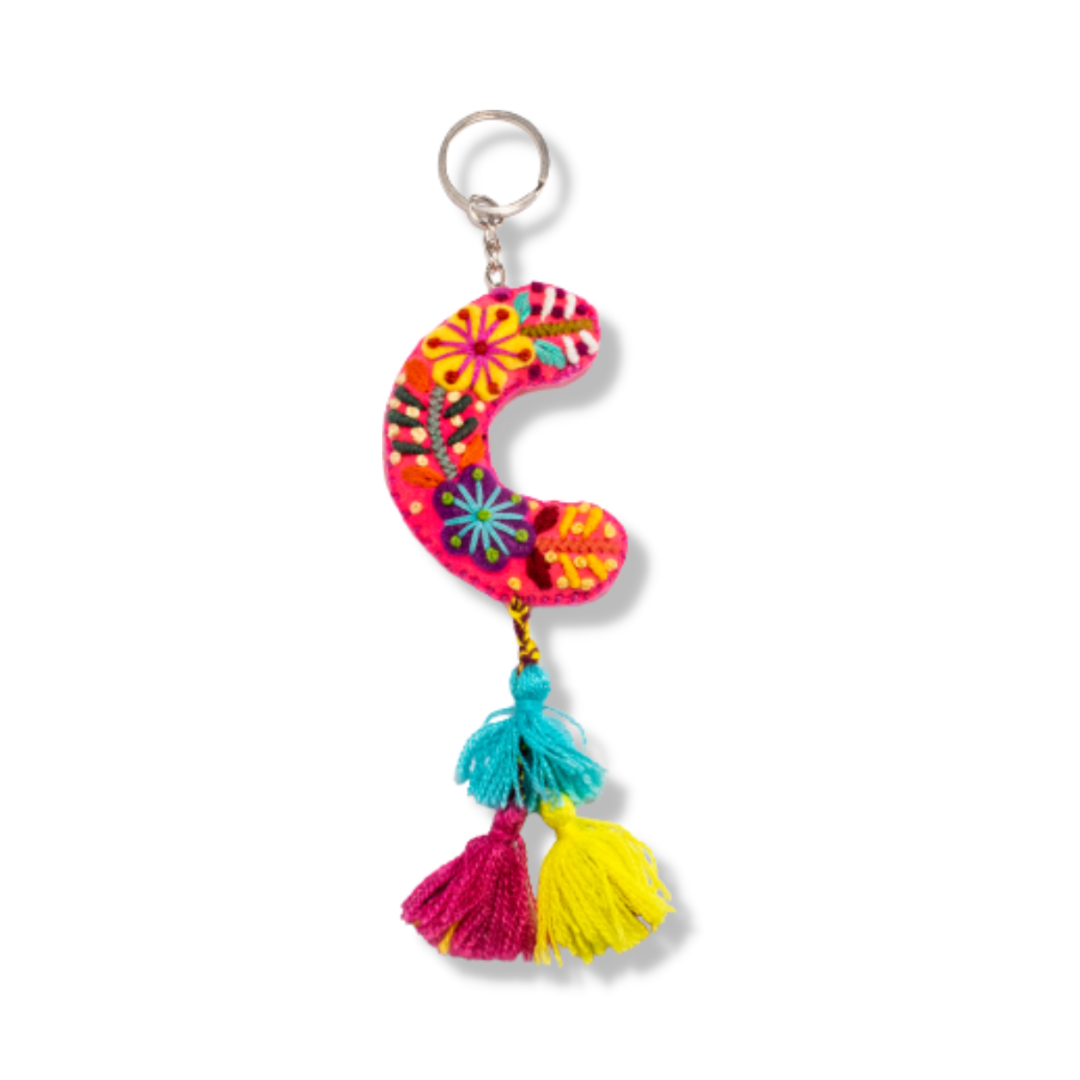 Alphabet Letter Embroidered Boho Keychain | Bag Charm - Mexico-Keychains-Lumily-Letter (C)-Lumily MZ Fair Trade Nena & Co Hiptipico Novica Lucia's World emporium