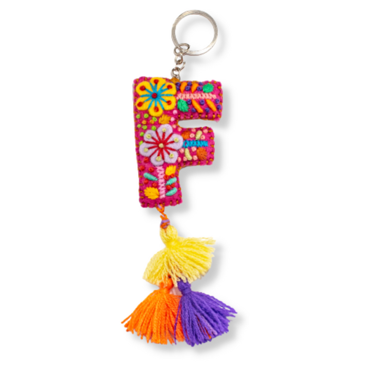 Alphabet Letter Embroidered Boho Keychain | Bag Charm - Mexico-Keychains-Lumily-Letter (F)-Lumily MZ Fair Trade Nena & Co Hiptipico Novica Lucia's World emporium