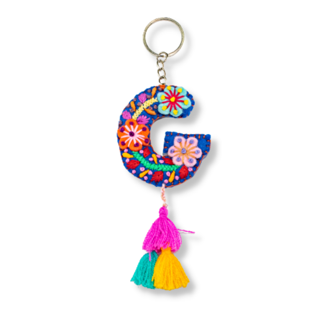 Alphabet Letter Embroidered Boho Keychain | Bag Charm - Mexico-Keychains-Lumily-Letter (G)-Lumily MZ Fair Trade Nena & Co Hiptipico Novica Lucia's World emporium