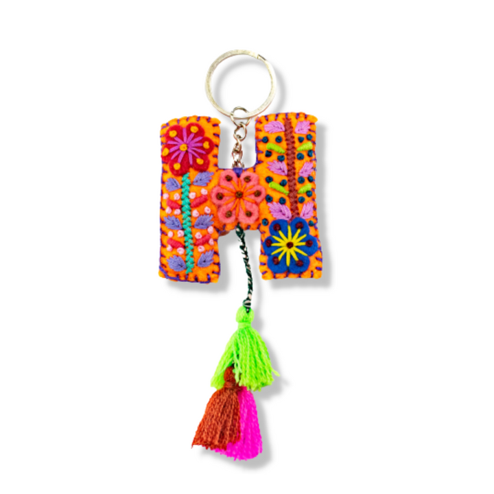 Alphabet Letter Embroidered Boho Keychain | Bag Charm - Mexico-Keychains-Rebeca y Francisco (Mexico)-Letter (H)-Lumily MZ Fair Trade Nena & Co Hiptipico Novica Lucia's World emporium