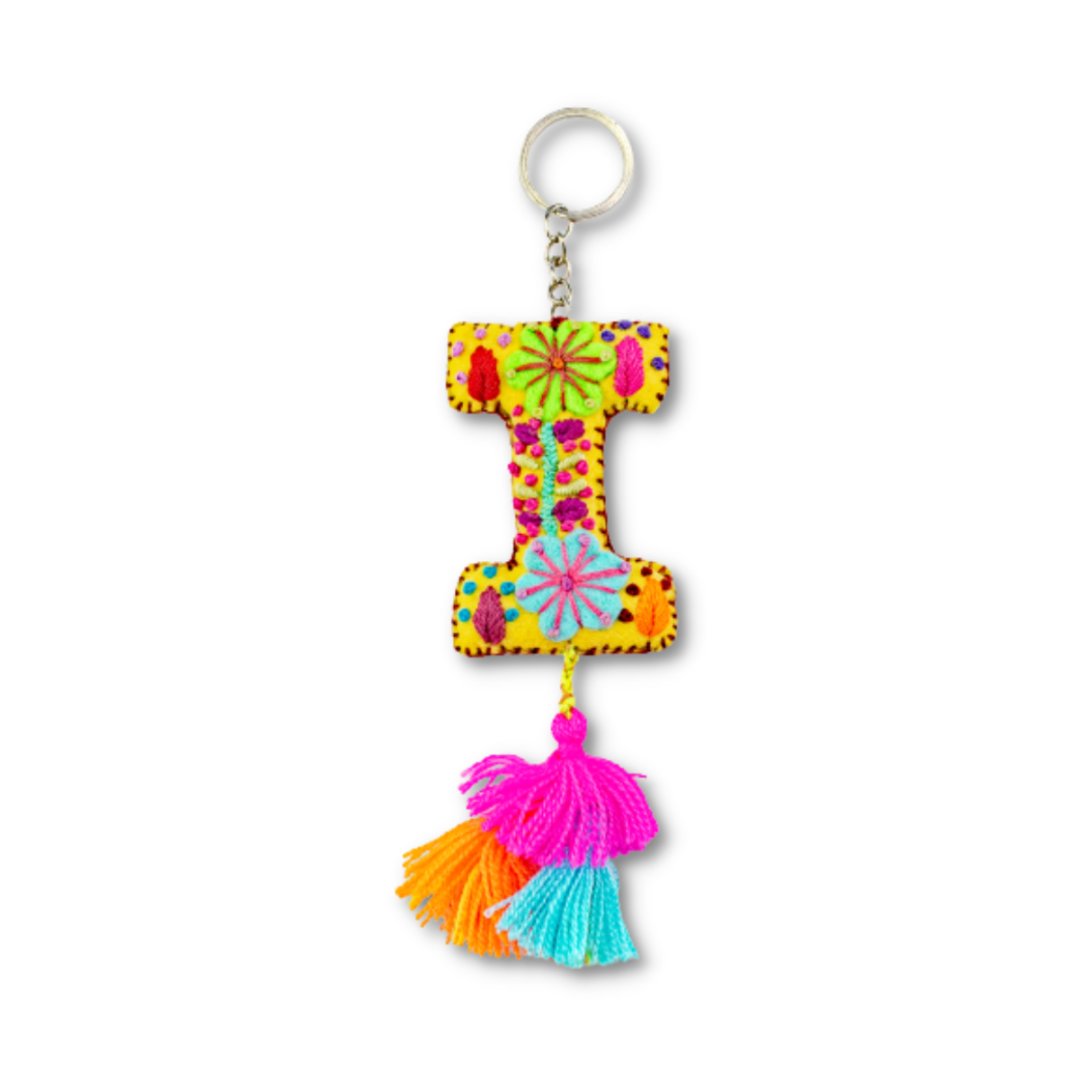 Alphabet Letter Embroidered Boho Keychain | Bag Charm - Mexico-Keychains-Rebeca y Francisco (Mexico)-Letter (I)-Lumily MZ Fair Trade Nena & Co Hiptipico Novica Lucia's World emporium