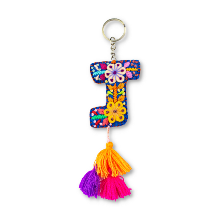 Alphabet Letter Embroidered Boho Keychain | Bag Charm - Mexico-Keychains-Lumily-Letter (J)-Lumily MZ Fair Trade Nena & Co Hiptipico Novica Lucia's World emporium