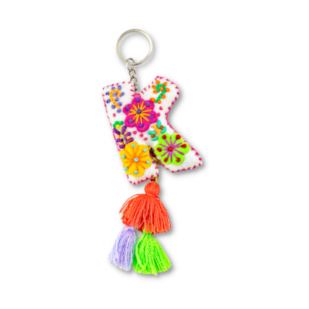 Alphabet Letter Embroidered Boho Keychain | Bag Charm - Mexico-Keychains-Lumily-Letter (K)-Lumily MZ Fair Trade Nena & Co Hiptipico Novica Lucia's World emporium