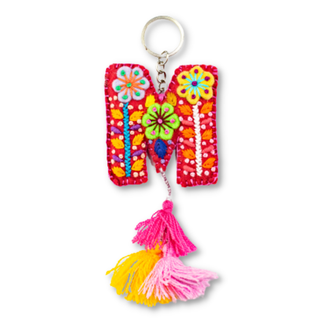 Alphabet Letter Embroidered Boho Keychain | Bag Charm - Mexico-Keychains-Lumily-Letter (M)-Lumily MZ Fair Trade Nena & Co Hiptipico Novica Lucia's World emporium