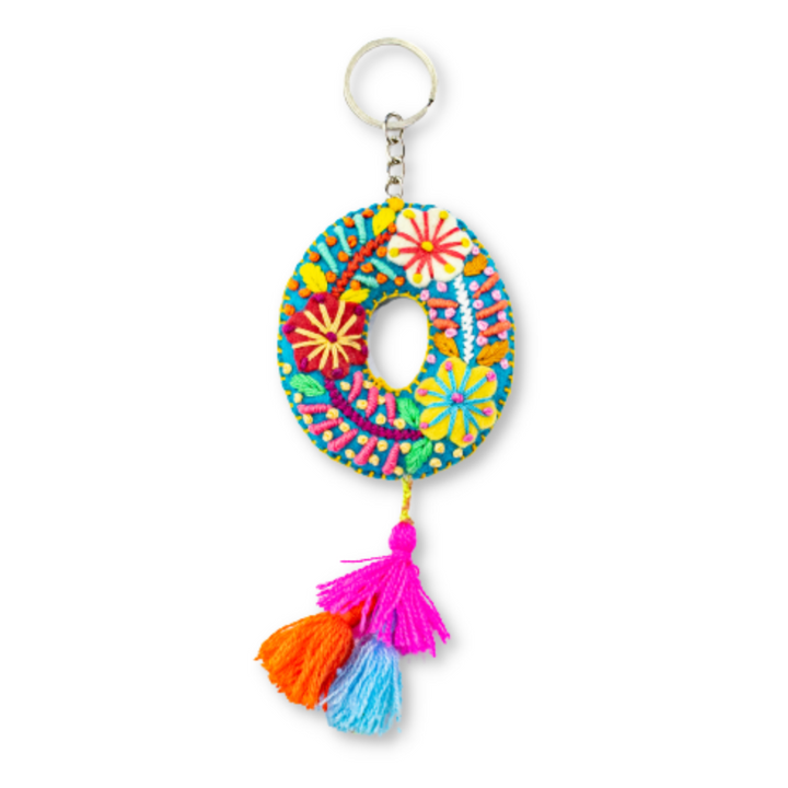 Alphabet Letter Embroidered Boho Keychain | Bag Charm - Mexico-Keychains-Lumily-Letter(O)-Lumily MZ Fair Trade Nena & Co Hiptipico Novica Lucia's World emporium