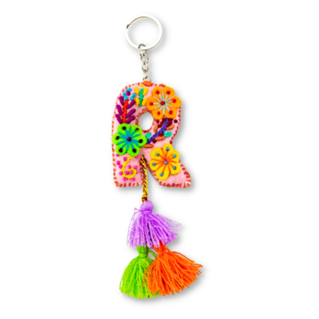 Alphabet Letter Embroidered Boho Keychain | Bag Charm - Mexico-Keychains-Lumily-Letter (R)-Lumily MZ Fair Trade Nena & Co Hiptipico Novica Lucia's World emporium