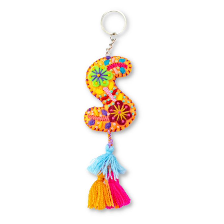 Alphabet Letter Embroidered Boho Keychain | Bag Charm - Mexico-Keychains-Lumily-Letter (S)-Lumily MZ Fair Trade Nena & Co Hiptipico Novica Lucia's World emporium