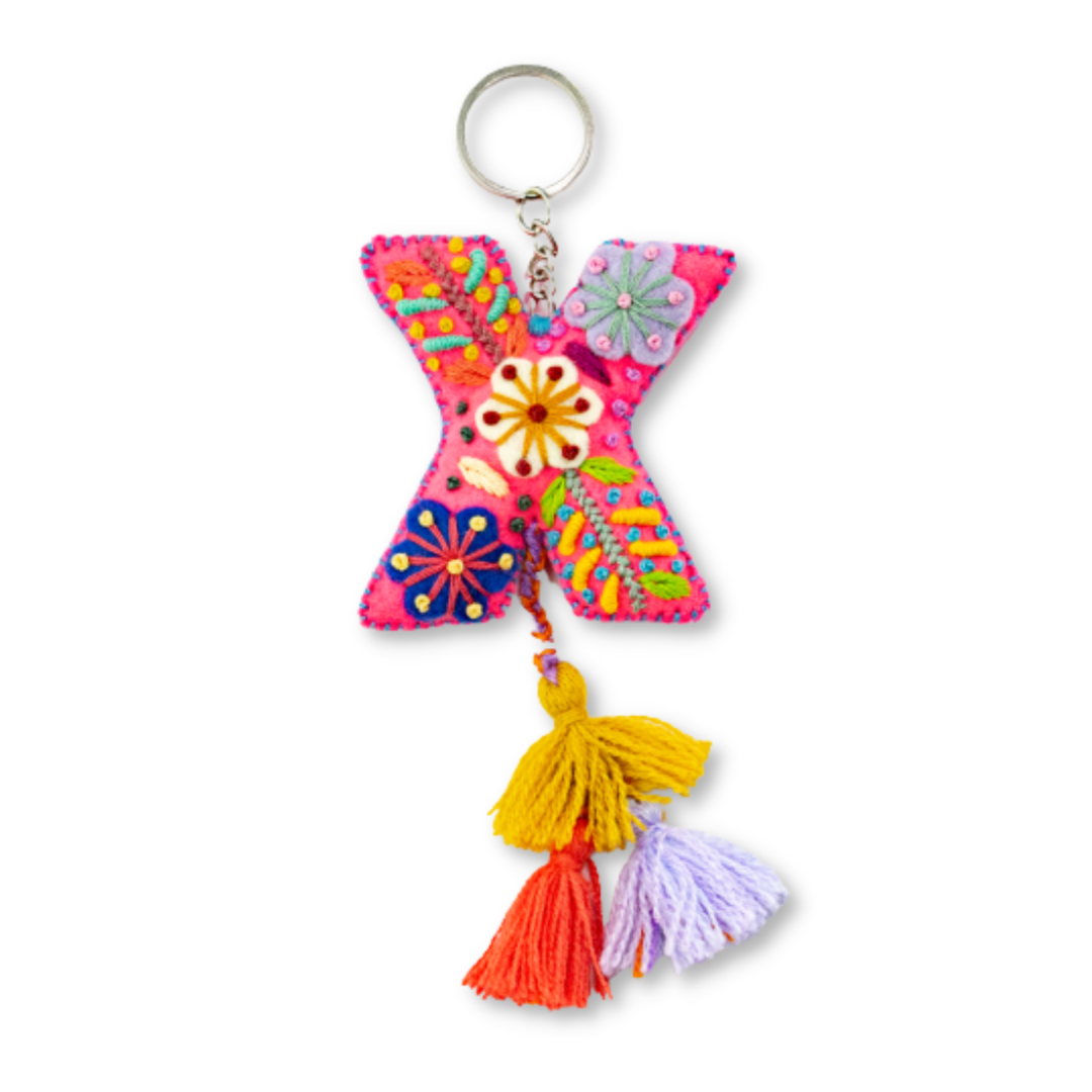 Alphabet Letter Embroidered Boho Keychain | Bag Charm - Mexico-Keychains-Lumily-Letter (X)-Lumily MZ Fair Trade Nena & Co Hiptipico Novica Lucia's World emporium