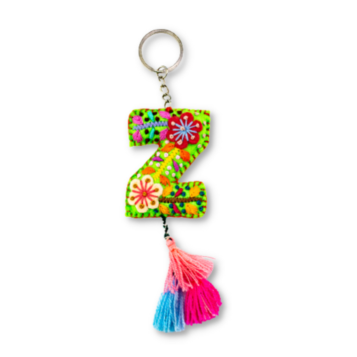 Alphabet Letter Embroidered Boho Keychain | Bag Charm - Mexico-Keychains-Lumily-Letter (Z)-Lumily MZ Fair Trade Nena & Co Hiptipico Novica Lucia's World emporium