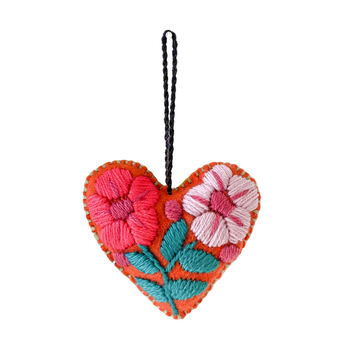 Corazon Heart Embroidered Valentine's Day Gift Ornament - Mexico-Decor-Rebeca y Francisco (Mexico)-Lumily MZ Fair Trade Nena & Co Hiptipico Novica Lucia's World emporium