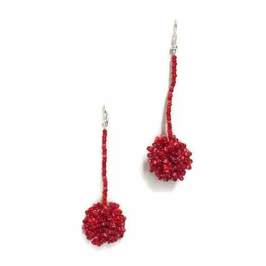 Luna Seed Bead Dangly Ball Earrings - Guatemala-Jewelry-Lumily-Red-Lumily MZ Fair Trade Nena & Co Hiptipico Novica Lucia's World emporium