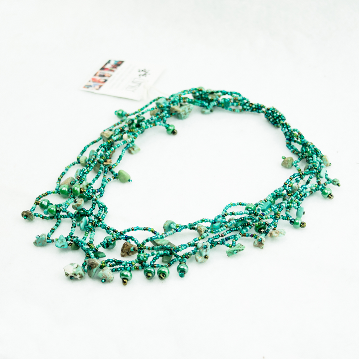 Luzy Beaded Necklace with Magnetic Closure - Guatemala-Jewelry-Lumily-Turquoise-Lumily MZ Fair Trade Nena & Co Hiptipico Novica Lucia's World emporium