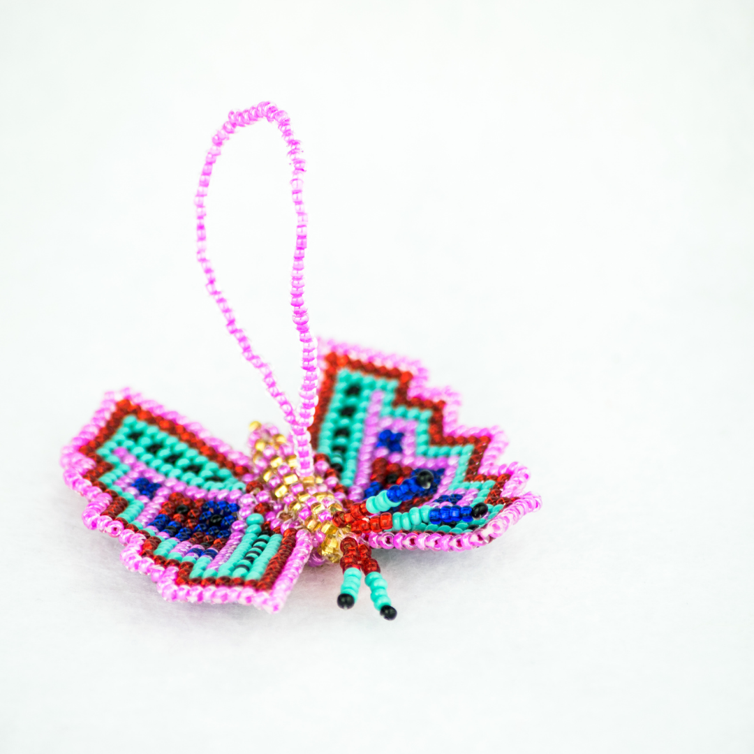 Butterfly Seed Bead Ornament - Guatemala-Decor-Lumily-Lumily MZ Fair Trade Nena & Co Hiptipico Novica Lucia's World emporium