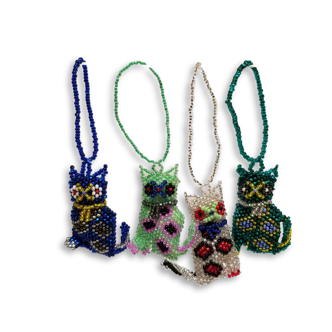 Cat Seed Bead Ornament - Guatemala-Decor-Yulisa (Galería Artes Chávez - GU)-Lumily MZ Fair Trade Nena & Co Hiptipico Novica Lucia's World emporium