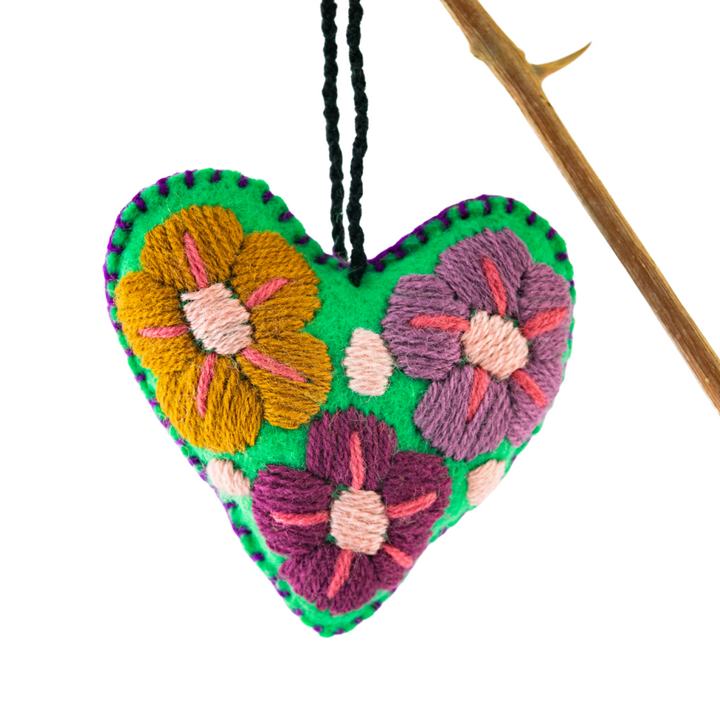 Corazon Heart Embroidered Valentine's Day Gift Ornament - Mexico-Decor-Lumily-Lumily MZ Fair Trade Nena & Co Hiptipico Novica Lucia's World emporium