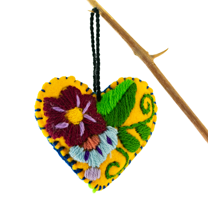 Corazon Heart Embroidered Valentine's Day Gift Ornament - Mexico-Decor-Lumily-Lumily MZ Fair Trade Nena & Co Hiptipico Novica Lucia's World emporium