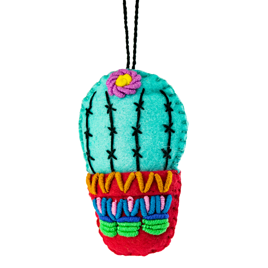 Cactus Embroidered Felted Ornament - Mexico-Decor-Lumily-Lumily MZ Fair Trade Nena & Co Hiptipico Novica Lucia's World emporium